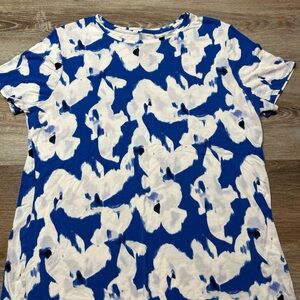 Nine West Blue and White Patterned Short Sleeve Top